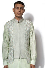 Load image into Gallery viewer, Mint Green Embroidered Bundi Kurta Set
