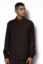 Load image into Gallery viewer, Brown Textured Nehru Jacket Set
