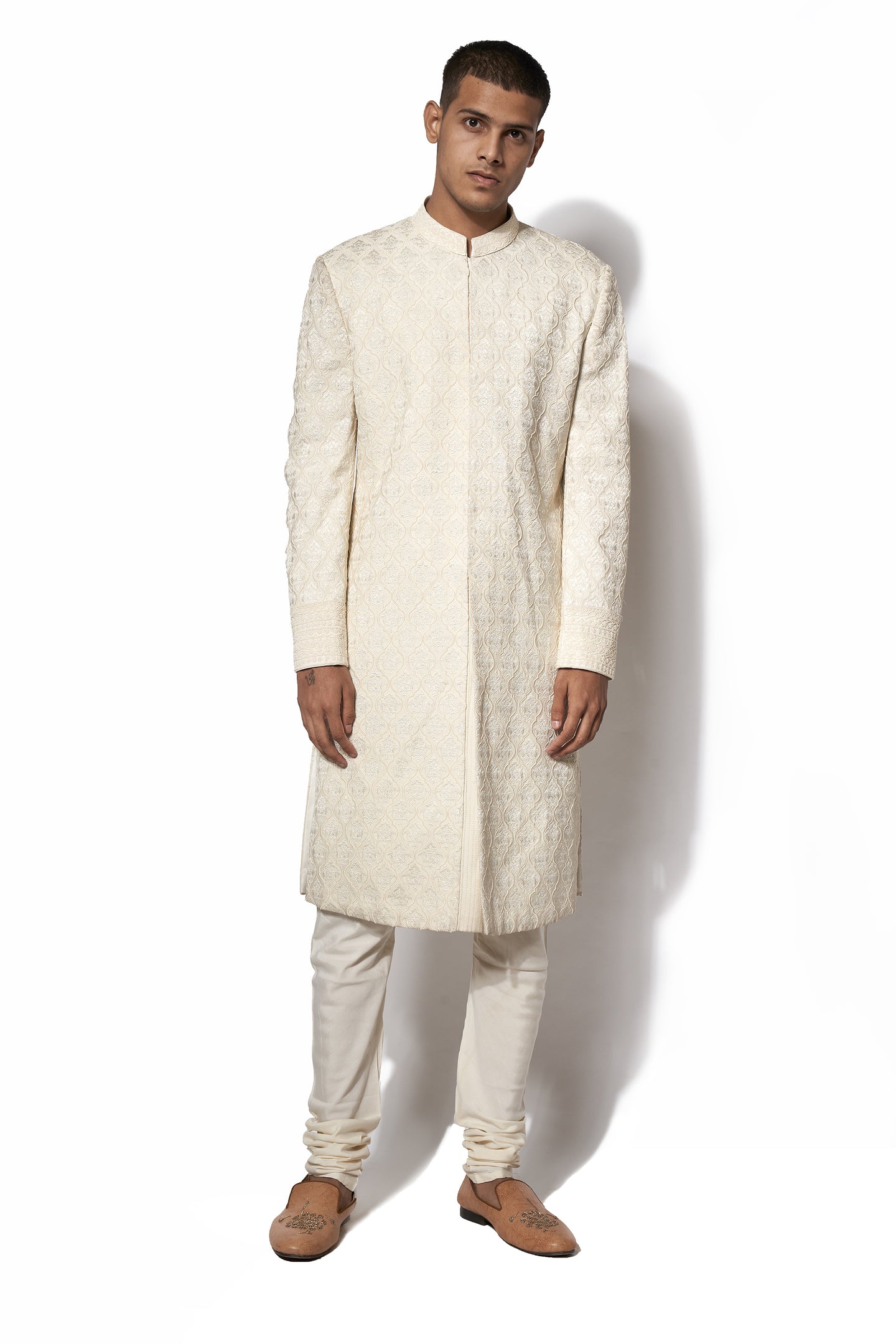 Ivory Hand Embroidered Sherwani Set