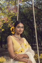 Load image into Gallery viewer, SUNFLOWER OFF WHITE ORGANZA SAREE
