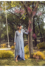 Load image into Gallery viewer, INK BLUE JACKET WITH LEHENGA AND BUSTIER
