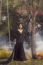 Load image into Gallery viewer, BLACK NUDE PEPLUM GARARA SET WITH BUSTIER

