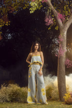 Load image into Gallery viewer, BLUE GREY PALAZZO WITH PLEATED CROP TOP WITH BELT
