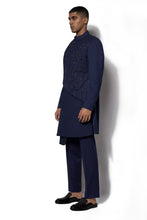 Load image into Gallery viewer, Navy Blue Asymmetrical Layered Long Jacket Set
