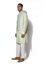 Load image into Gallery viewer, Mint Green Embroidered Bundi Kurta Set

