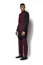 Load image into Gallery viewer, Wine Asymmetric Nehru Jacket Set
