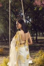 Load image into Gallery viewer, SUNFLOWER OFF WHITE ORGANZA SAREE
