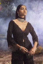 Load image into Gallery viewer, BLACK NUDE PEPLUM GARARA SET WITH BUSTIER
