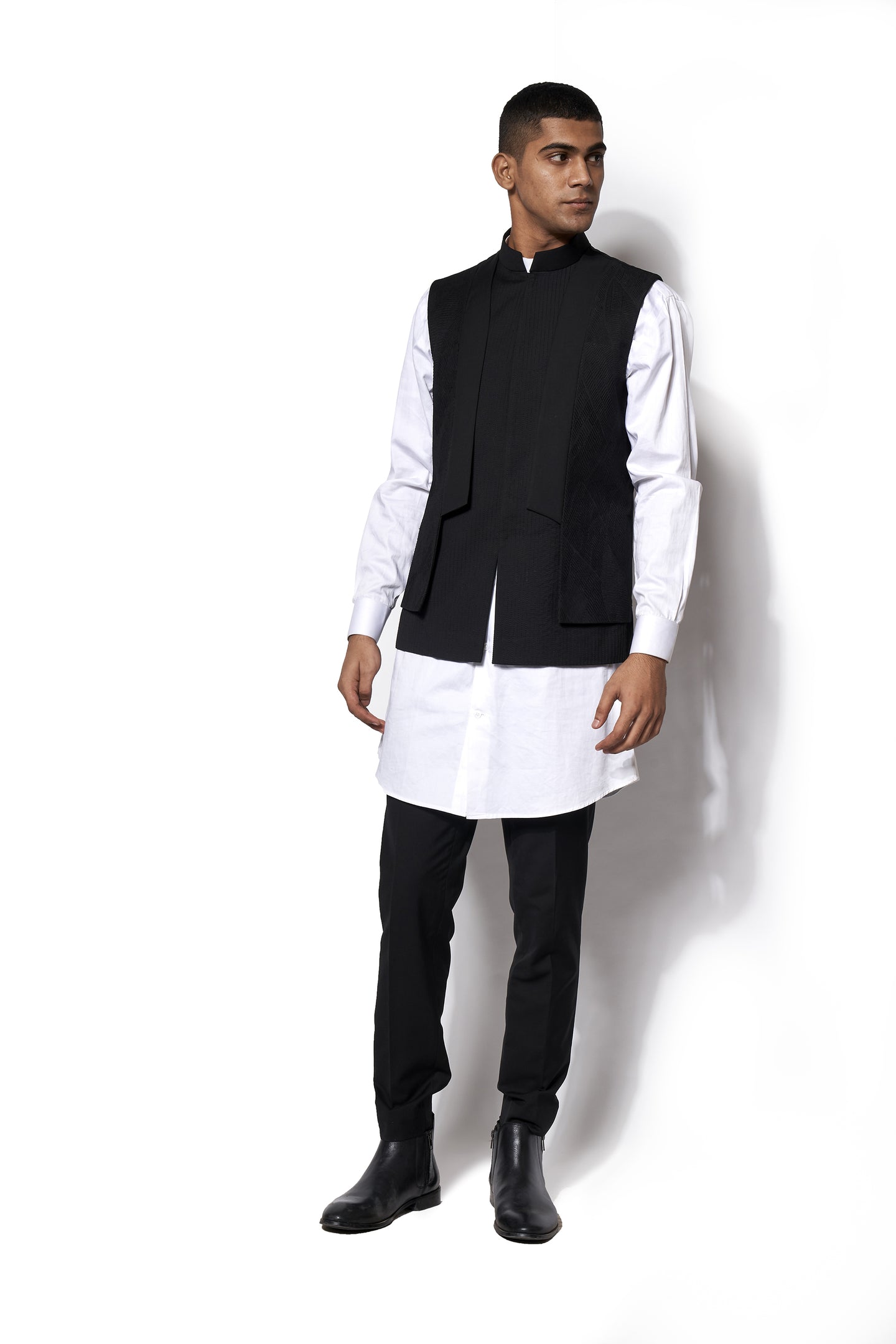 Black Asymmetrical Nehru Jacket Set