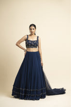 Load image into Gallery viewer, NAVY GEORGETTE LEHENGA WITH TULLE CHOLI AND DUPATTA
