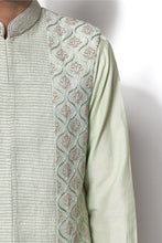Load image into Gallery viewer, Mint Green Embroidered Bundi Kurta Set
