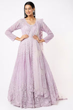 Load image into Gallery viewer, Lilac net cut dana, pearl and sequins embroidered lehenga
