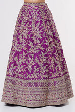 Load image into Gallery viewer, Purple raw silk heavily hand embroidered lehenga
