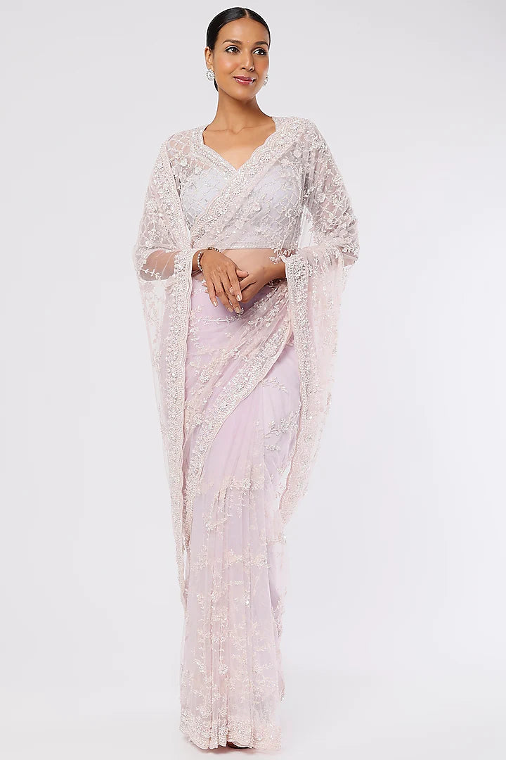 Mauve Embellished Saree Set