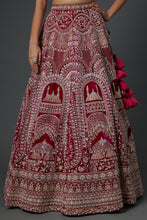 Load image into Gallery viewer, Maroon raw silk zardozi work lehenga
