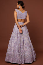 Load image into Gallery viewer, Lilac organza thread and sequins embroidered lehenga
