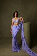 Load image into Gallery viewer, Purple Pre Pleated Saree with Pearl Embroidered Blouse
