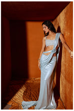 Load image into Gallery viewer, Blue Pre-Stitched Saree with An Embroidered Bustier Blouse
