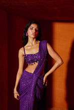 Load image into Gallery viewer, Purple Pre- Pleated Saree with Embroidered Blouse
