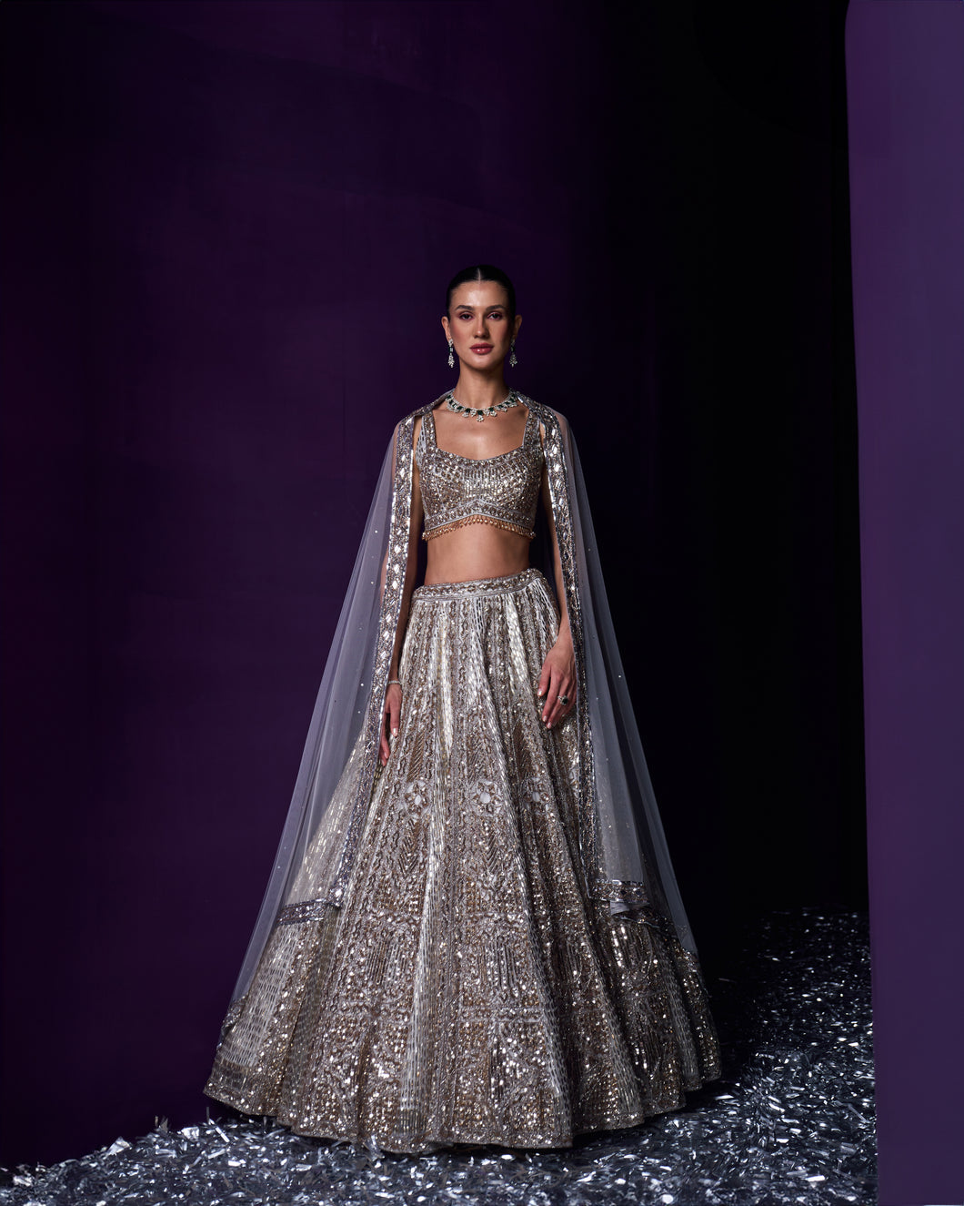 Grey Organza Lehenga Set