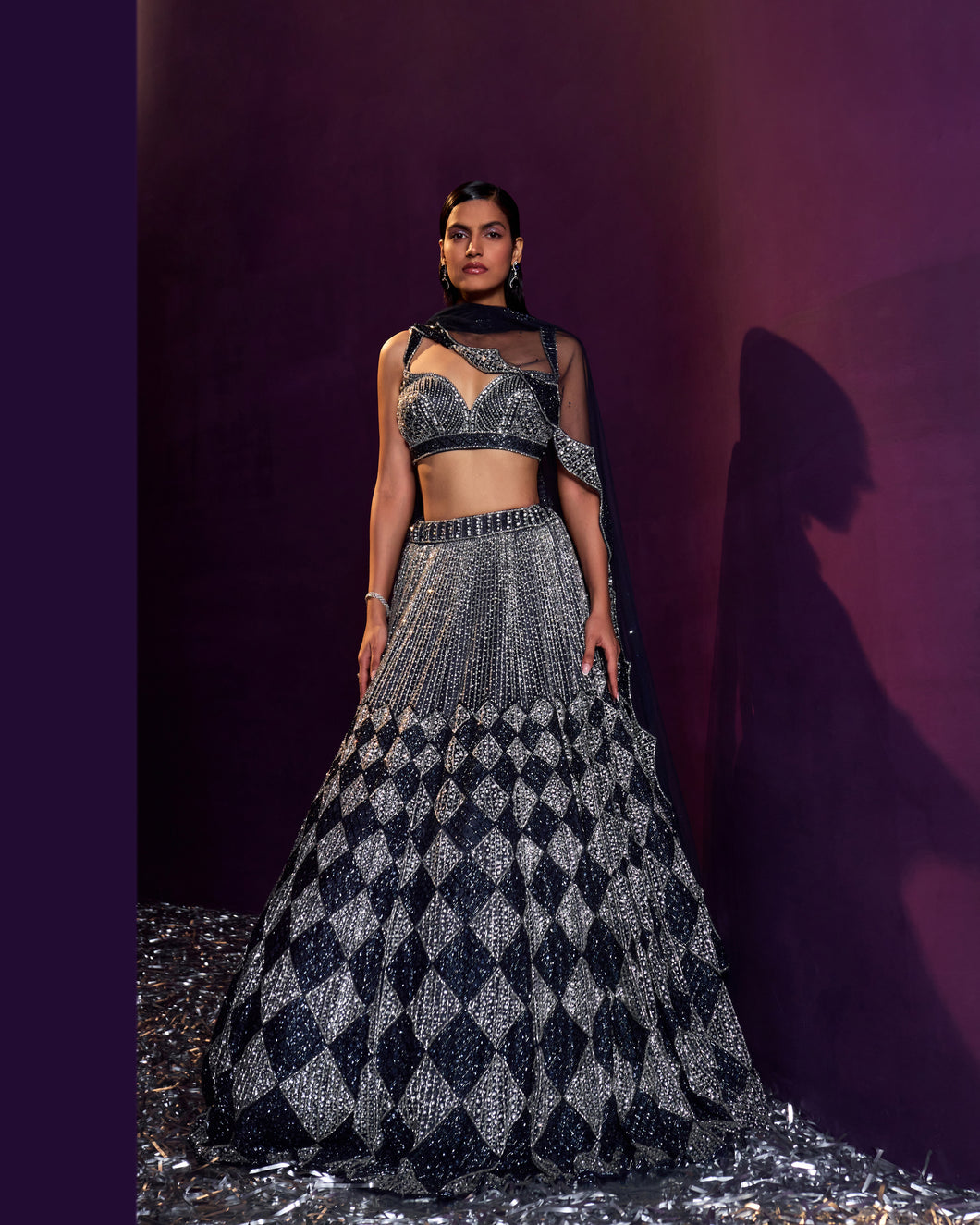 Midnight Blue Net Lehenga Set