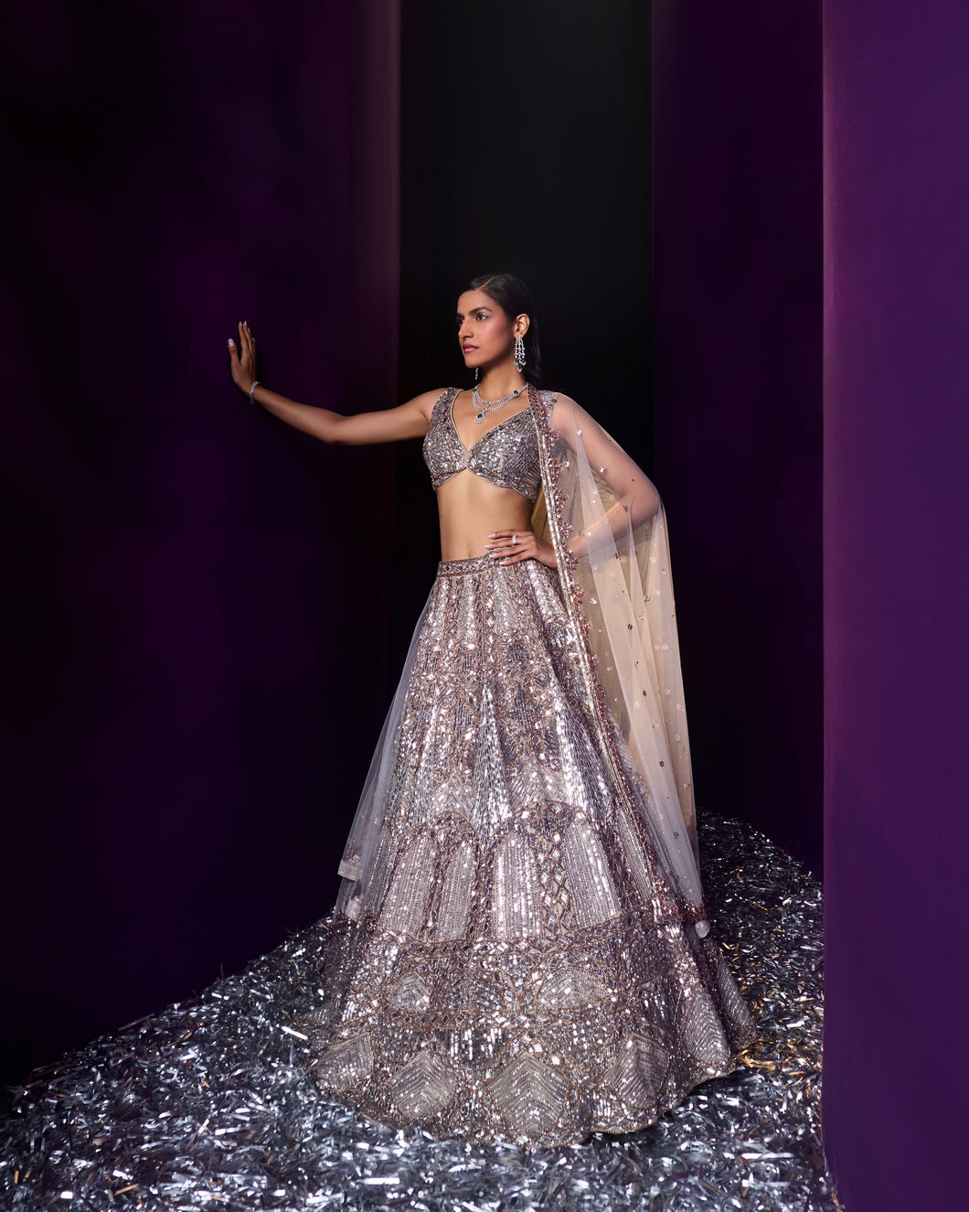 Champagne Organza Lehenga Set