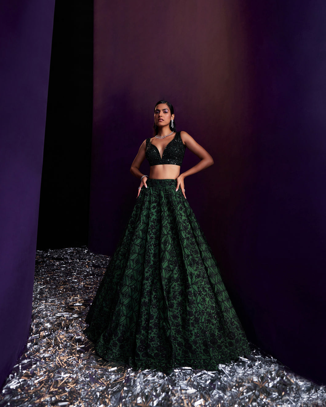 Green Organza Lehenga Set