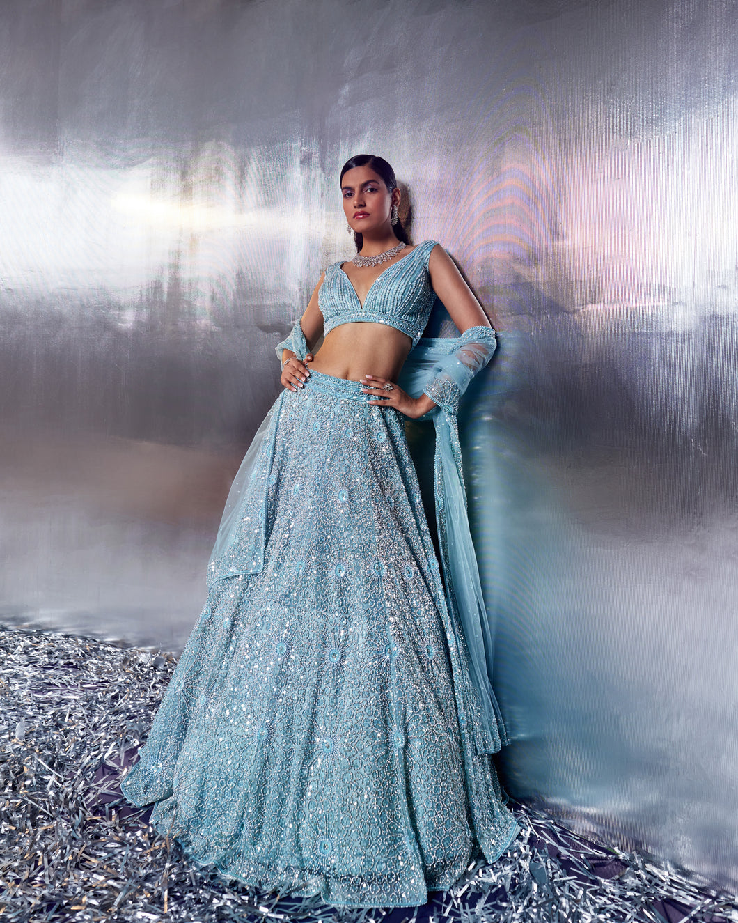 Tiffany Blue Net Lehenga Set