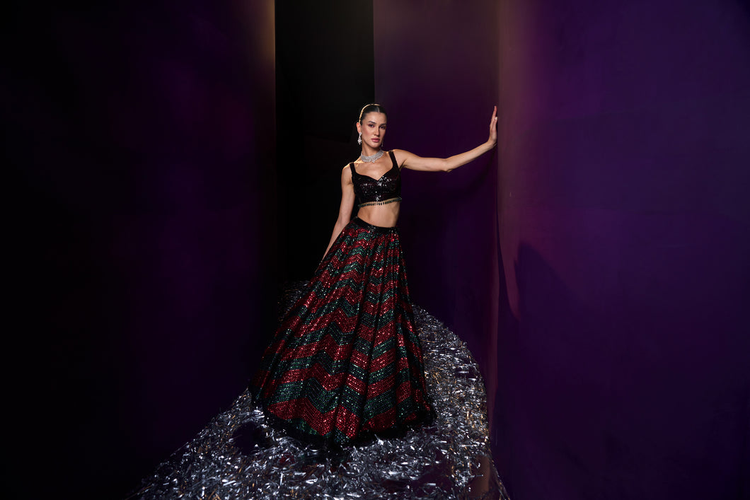 Deep Maroon Organza Lehenga Set