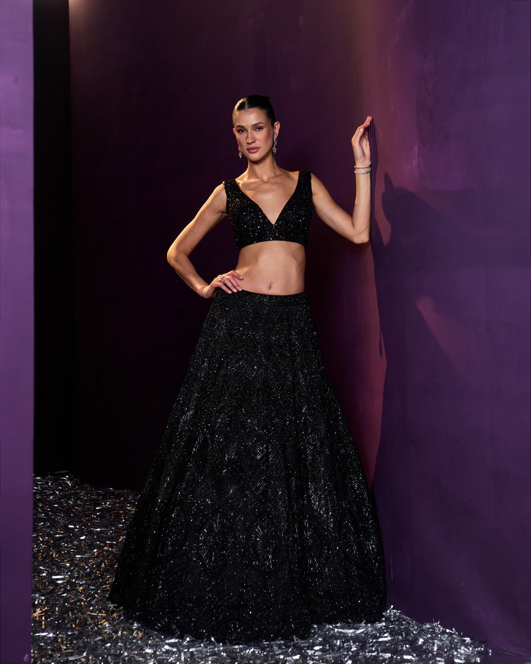 Black Net Lehenga Set