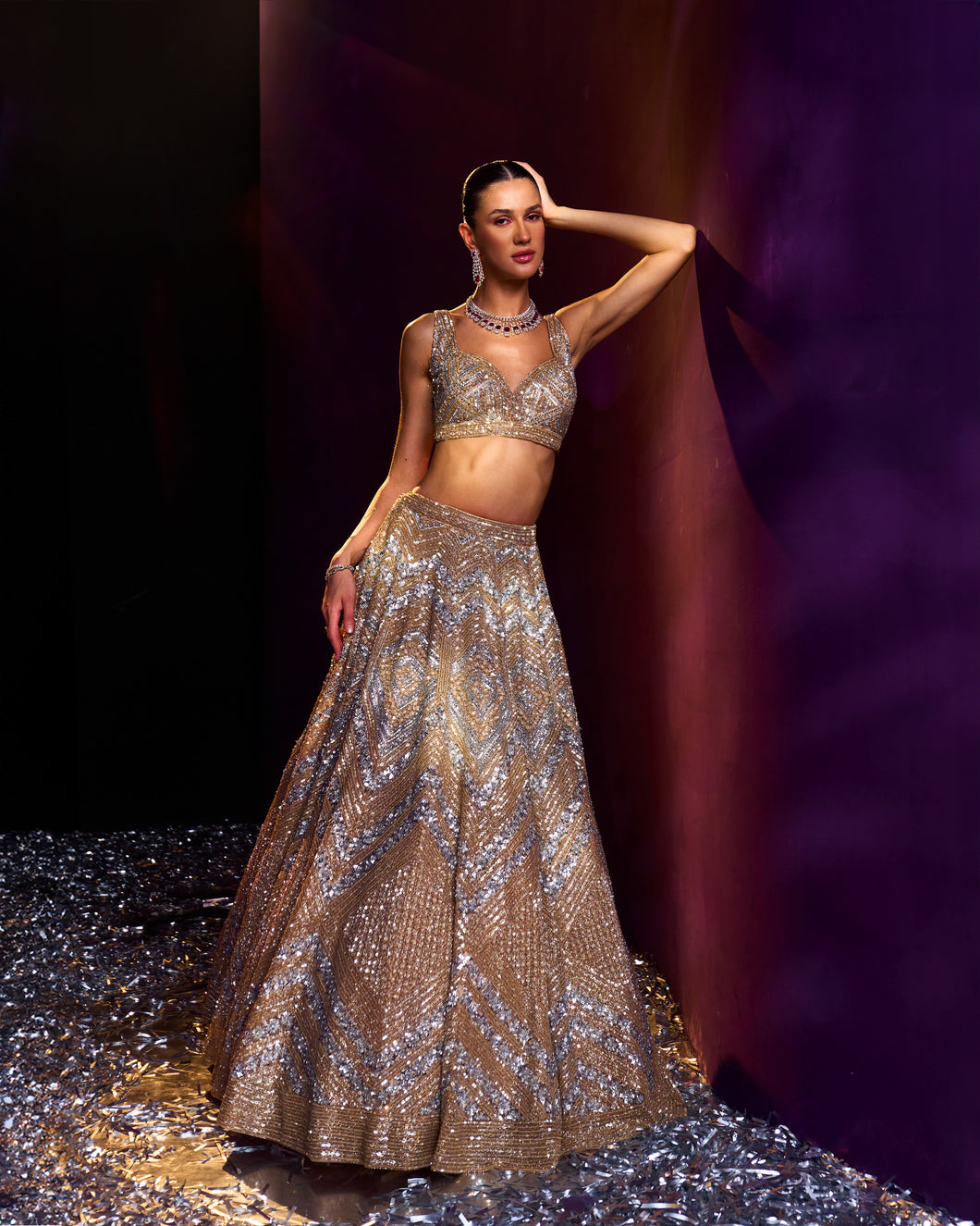 Gold Net Lehenga Set