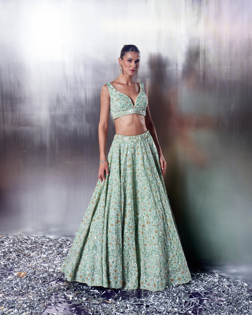 Sea Green Organza Lehenga Set