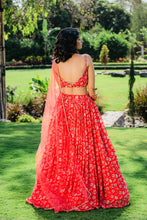 Load image into Gallery viewer, Cherry Red Floral Printed Lehenga Set
