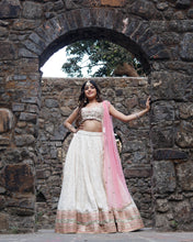 Load image into Gallery viewer, Ivory and Pink Lucknowi Lehenga set
