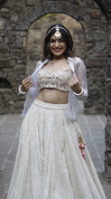 Load image into Gallery viewer, Ivory and Pink Lucknowi Lehenga set with Organza jacket
