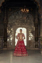 Load image into Gallery viewer, DEEP RED RAW SILK LEHENGA CHOLI SET WITH A TULLE DUPATTA
