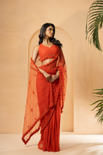 Load image into Gallery viewer, Self on self work of cutdana, sequin, anchor threads, all over blouse and pallu of the saree
