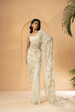 Load image into Gallery viewer, Self on Self work of Cutdana beads, sequin, and pearls all over the pallu and blouse
