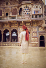 Load image into Gallery viewer, LIGHT BEIGE RAW SILK SHERWANI WITH KURTA CHURIDAR AND OPTIONAL WORKED STOLE BELT AND JUTIS
