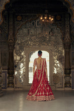 Load image into Gallery viewer, DEEP RED RAW SILK LEHENGA CHOLI SET WITH A TULLE DUPATTA
