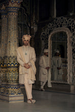 Load image into Gallery viewer, PEACH RAW SILK SHERWANI WITH KURTA AND TROUSER WITH AN OPTIONAL WORKED STOLE, BELT AND JUTIS
