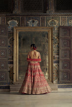 Load image into Gallery viewer, RED RAW SILK LEHENGA CHOLI SET WITH A HEAVY NET DUPATTA AND AN OPTIONAL WORKED BELT.
