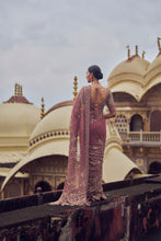 Load image into Gallery viewer, MAROON NET EMBROIDERED SAREE BLOUSE WITH PETTICOAT AND AN OPTIONAL HEAD VEIL .
