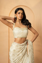 Load image into Gallery viewer, Self on Self work of Cutdana beads, sequin, and pearls all over the pallu and blouse
