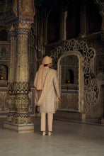 Load image into Gallery viewer, PEACH RAW SILK SHERWANI WITH KURTA AND TROUSER WITH AN OPTIONAL WORKED STOLE, BELT AND JUTIS
