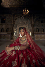 Load image into Gallery viewer, DEEP RED RAW SILK LEHENGA CHOLI SET WITH A TULLE DUPATTA
