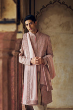 Load image into Gallery viewer, DUSTY ROSE PINK SHERWANI WITH  KURTA CHURIDAR WITH OPTIONAL STOLE, BELT AND WORKED JUTI
