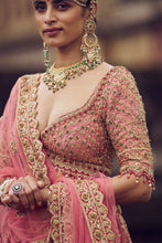 Load image into Gallery viewer, ROSE PINK RAW SILK LEHENGA CHOLI WITH NET DUPATTA AND OPTIONAL WORKED BELT .
