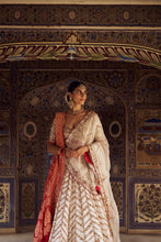 Load image into Gallery viewer, IVORY ORGANZA LEHENGA CHOLI DUPATTA SET WITH AN OPTIONAL SECOND RED  BANDHEJ DUPATTA
