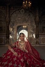 Load image into Gallery viewer, DEEP RED RAW SILK LEHENGA CHOLI SET WITH A TULLE DUPATTA
